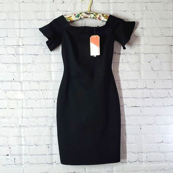 🆕️NWT Gianni Bini Fan Favs Tamara Off-the-Shoulder Sheath Bodycon Black Midi XS - Picture 6 of 16